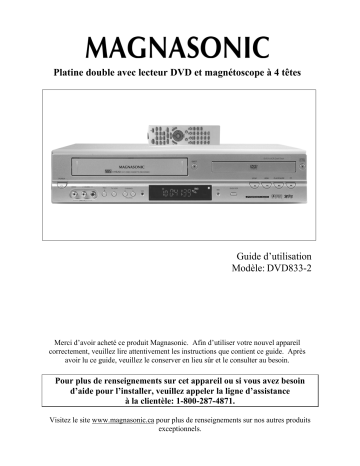 Magnasonic DVD833-2 Dual Deck DVD & 4 Head Hi-Fi VCR Manuel utilisateur | Fixfr