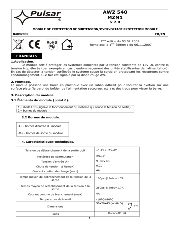 Mode d'emploi | Pulsar AWZ540 Manuel utilisateur | Fixfr