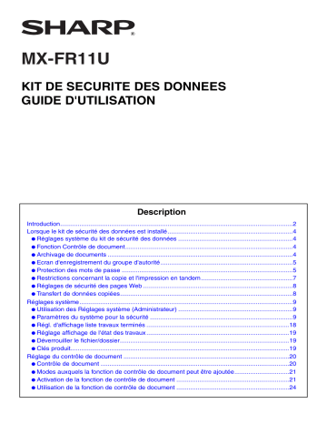 Manuel du propriétaire | Sharp MX-FR11U Manuel utilisateur | Fixfr
