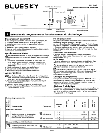 Manuel du propriétaire | Bluesky BSLE 06 Sèche-linge Manuel utilisateur | Fixfr