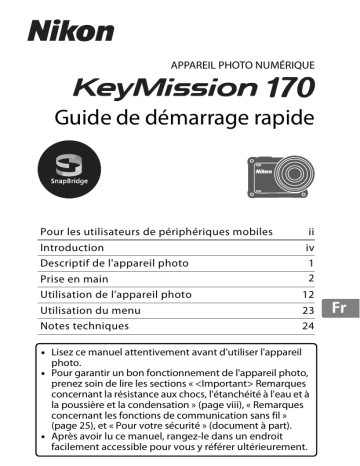 Guide de démarrage rapide | Nikon KeyMission 170 Manuel utilisateur | Fixfr