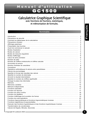 Manuel du propriétaire | Lexibook GC1500 Manuel utilisateur | Fixfr