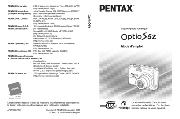 Pentax Série Optio S5z Mode d'emploi | Fixfr