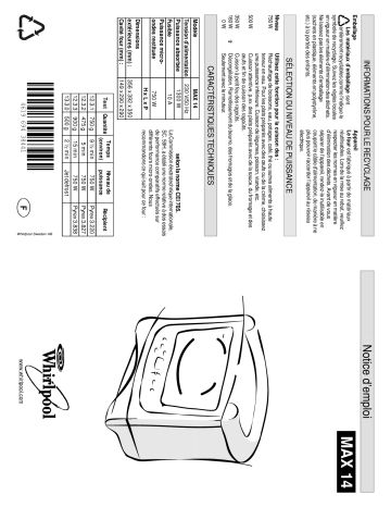 MAX 14/BL | MAX 14/WH | MAX 14/WH/2 | MAX 14/AB | MAX 14/2/AB | MAX 14 WH D | MAX 14/2/BL | Mode d'emploi | Whirlpool MAX 14/AW/2 Manuel utilisateur | Fixfr