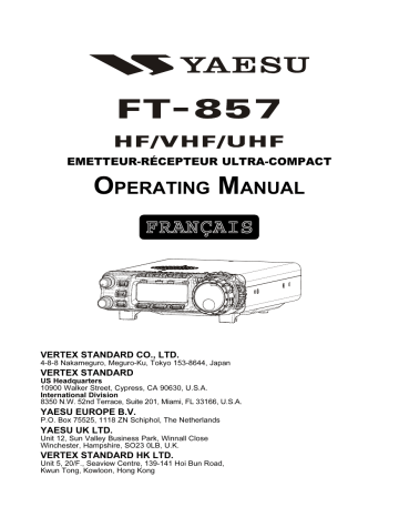 Manuel du propriétaire | YAESU FT-857 Manuel utilisateur | Fixfr