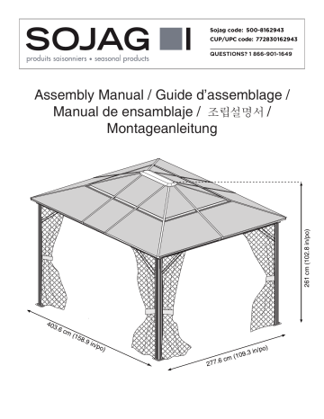 Mode d'emploi | Sojag 500-8162943 10 ft. D x 14 ft. W Meridien Aluminum Gazebo with UV-Protected Roof Panels, 2-Track System, and Nylon Mosquito Netting Manuel utilisateur | Fixfr