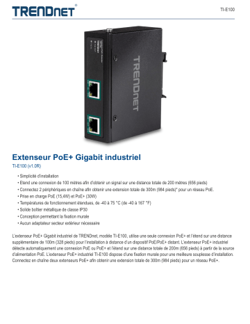 Trendnet TI-E100 Industrial Gigabit PoE+ Extender Fiche technique | Fixfr