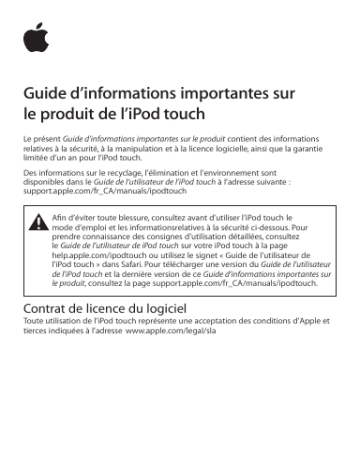 Manuel du propriétaire | Apple iPod touch Manuel utilisateur | Fixfr