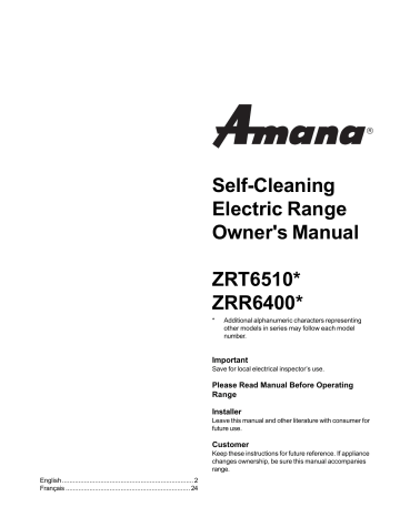 Manuel du propriétaire | Amana ZRR6400WW Cuisinière Manuel utilisateur | Fixfr