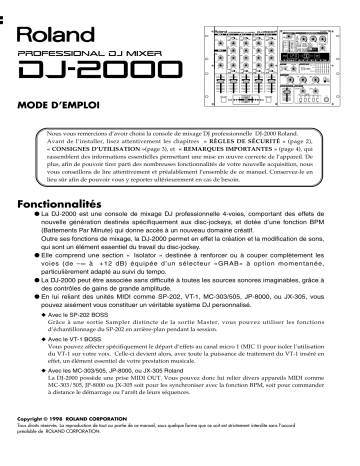 Manuel du propriétaire | Roland DJ-2000 Manuel utilisateur | Fixfr