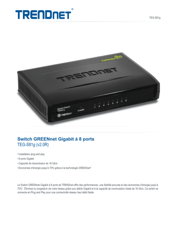 Trendnet TEG-S81g 8-Port Gigabit GREENnet Switch Fiche technique | Fixfr