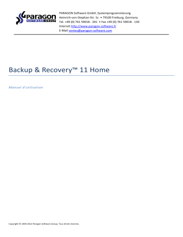 Mode d'emploi | Paragon Software Backup & Recovery 11 Home Manuel utilisateur | Fixfr