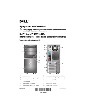 Dell Vostro 420 desktop Guide de démarrage rapide | Fixfr
