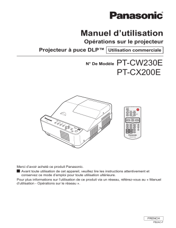 Manuel du propriétaire | Panasonic PT-CW230E Manuel utilisateur | Fixfr