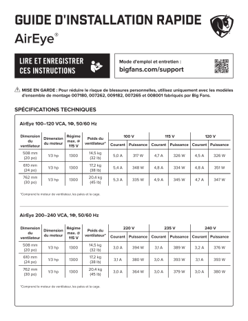 Installation manuel | Big Ass Fans AirEye Fan Guide d'installation | Fixfr
