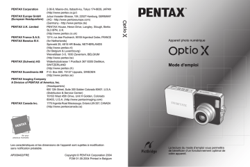 Pentax Série Optio X Mode d'emploi | Fixfr