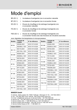 Binder BF 56 Standard-Étuves bactériologique Manuel utilisateur