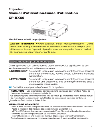 Manuel du propriétaire | Hitachi CP-RX60Z Manuel utilisateur | Fixfr