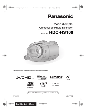 Manuel du propriétaire | Panasonic HDC-HS100 Manuel utilisateur | Fixfr