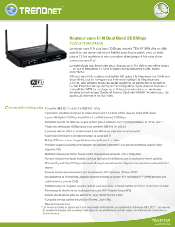 Trendnet TEW-671BR 300Mbps Concurrent Dual Band Wireless N Router Fiche technique | Fixfr