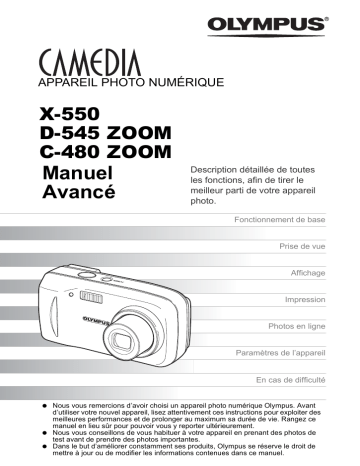 C480 Zoom | X550 | Olympus D545 Zoom Manuel utilisateur | Fixfr