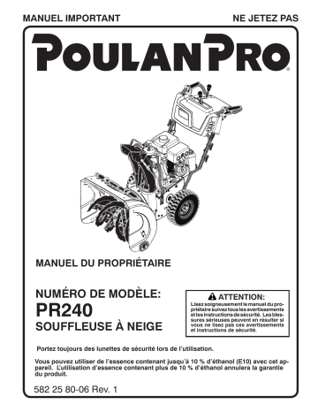 Poulan Pro PR240 Snow Blower Manuel du propriétaire | Fixfr