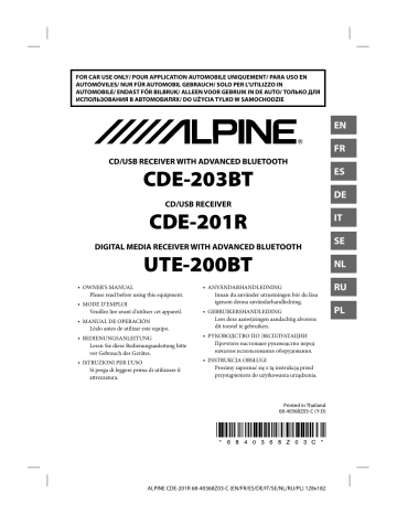 Manuel du propriétaire | Alpine CDE-201R Manuel utilisateur | Fixfr