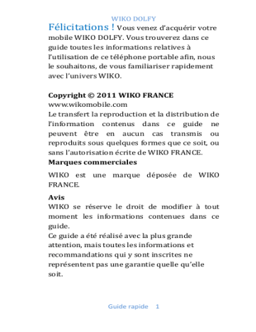 Mode d'emploi | Wiko Dolfy Manuel utilisateur | Fixfr