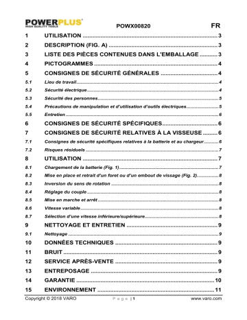 Manuel du propriétaire | Powerplus POWX00820 Manuel utilisateur | Fixfr