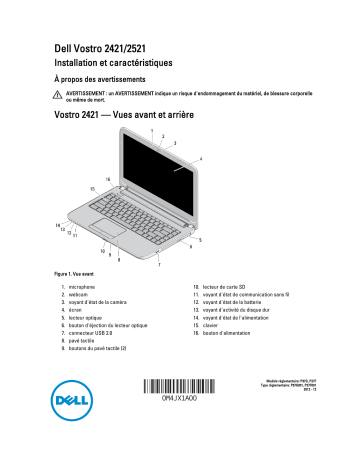 Dell Vostro 2521 laptop Manuel utilisateur | Fixfr