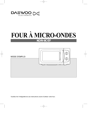 Manuel du propriétaire | Daewoo KOR-6C07 Manuel utilisateur | Fixfr