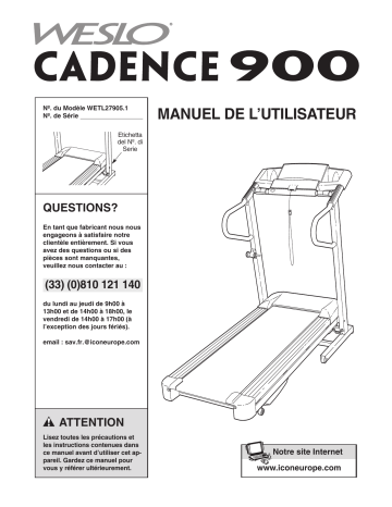 Cadence 900 Treadmill | Weslo WETL27905.1 Manuel utilisateur | Fixfr
