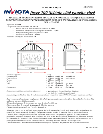 Manuel du propriétaire | Invicta FOYER 700 SELENIC COTE GAUCHE VITRE Manuel utilisateur | Fixfr