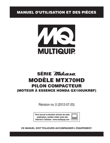 Mode d'emploi | MQ Multiquip MTX70HD Manuel utilisateur | Fixfr