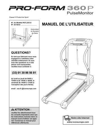 Manuel du propriétaire | Pro-Form 360P - PETL30131 Manuel utilisateur | Fixfr