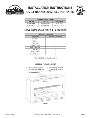 Rushmore Clean-Face Direct-Vent Liner Kits | Manuel du propriétaire | White Mountain Hearth Rushmore Clean-Face Direct-Vent Liner Kit Manuel utilisateur | Fixfr