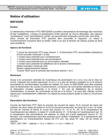 ZIEHL MSF220SE Manuel du propriétaire | Fixfr