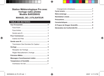 Manuel du propriétaire | Oregon Scientific BAR208HG Manuel utilisateur | Fixfr