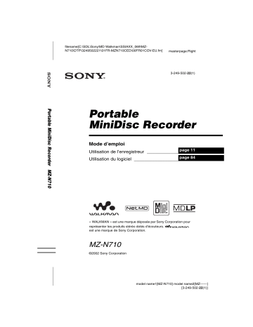 MZ N710 | Sony MZ-N710 Mode d'emploi | Fixfr