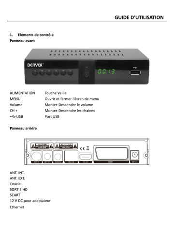 Denver DTB-138 DVB-T2 H.265 settop box Manuel utilisateur | Fixfr