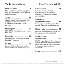 Sony W660i Manuel utilisateur