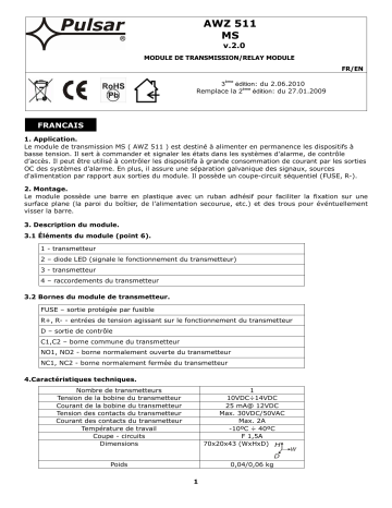 Mode d'emploi | Pulsar AWZ511 Manuel utilisateur | Fixfr