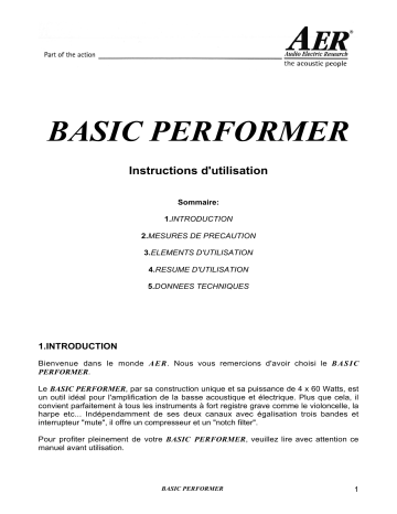 Manuel du propriétaire | AER BASIC PERFORMER Manuel utilisateur | Fixfr