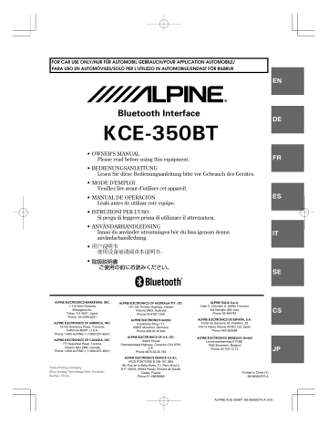 Manuel du propriétaire | Alpine KCE-350BT Manuel utilisateur | Fixfr