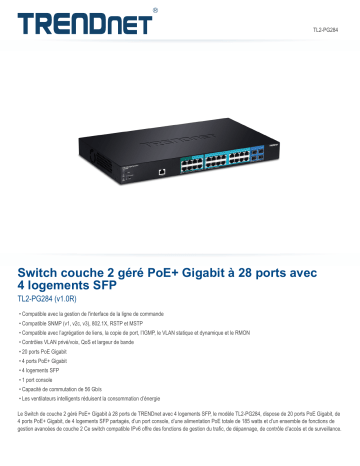 Trendnet RB-TL2-PG284 28-Port Gigabit PoE+ Managed Layer 2 Switch Fiche technique | Fixfr