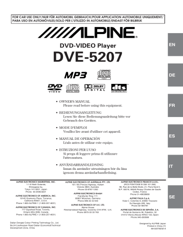 Manuel du propriétaire | Alpine DVE-5207 Manuel utilisateur | Fixfr