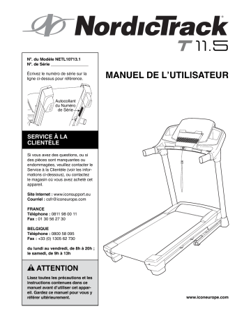 Manuel du propriétaire | NordicTrack T 11.5 - NETL10713.1 Manuel utilisateur | Fixfr