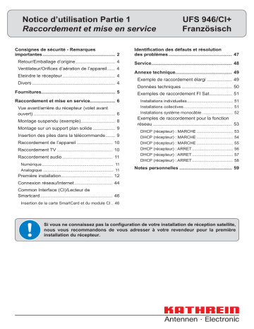 Manuel du propriétaire | Kathrein UFS 946 Manuel utilisateur | Fixfr