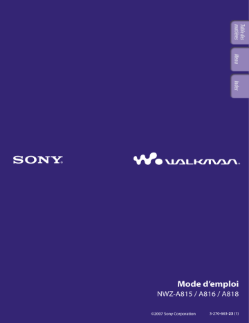 NW A815 | NW A818 | NW A816 | Sony NWZ-A816 Mode d'emploi | Fixfr
