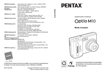 Pentax Série Optio M10 Mode d'emploi | Fixfr